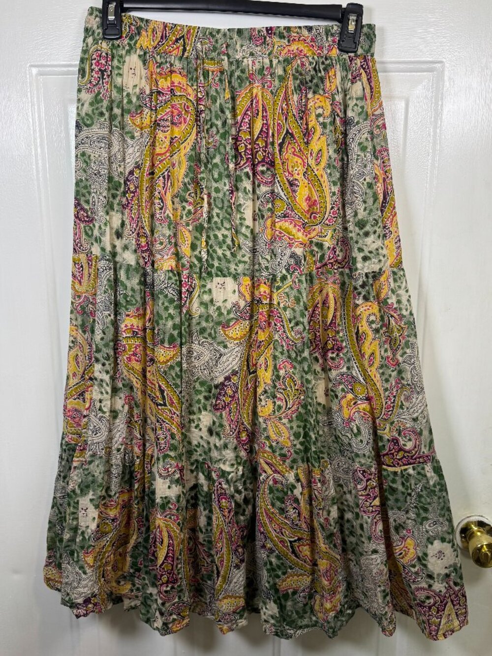Silverstream Y2K Vintage Gypsy Boho Paisley Maxi Skirt Green Cotton One Size
